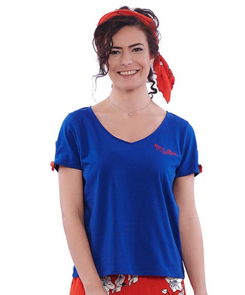 T-Shirt bleu uni en coton - BeMelba