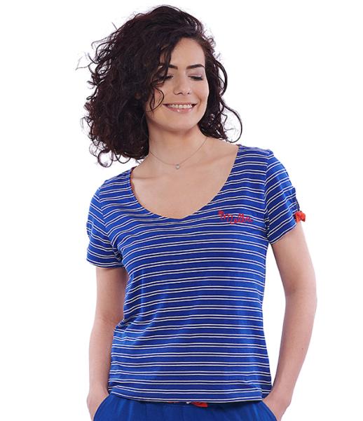 T-Shirt bleu rayé en coton égyptien - BeMelba